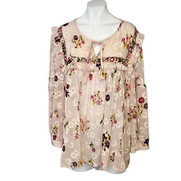 Kate Spade New York In Bloom Chiffon Blouse, Sheer, Floral, Silk Cotton Blend,XL - Picture 1 of 9